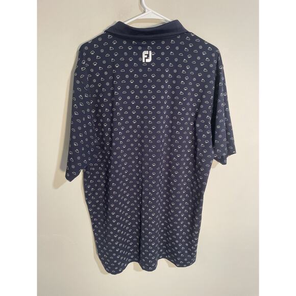 Footjoy Polo Shirt Mens L Navy Blue Weather Print Golf Performance Stretch FJ - Picture 4 of 10